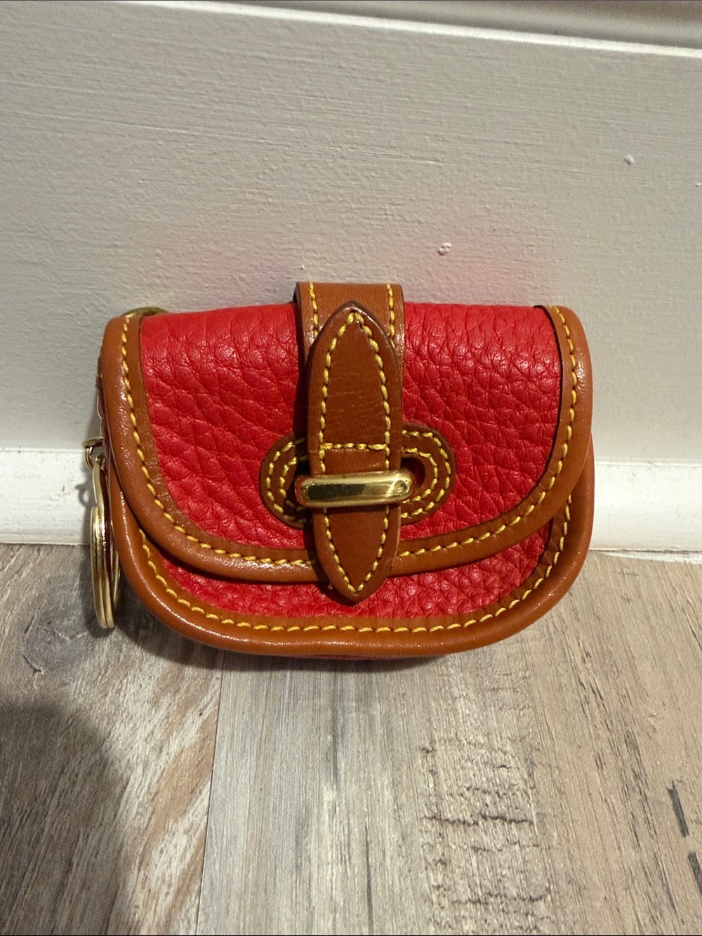 Vintage Dooney & Bourke Red Leather Mini Coin Purse Keychain
